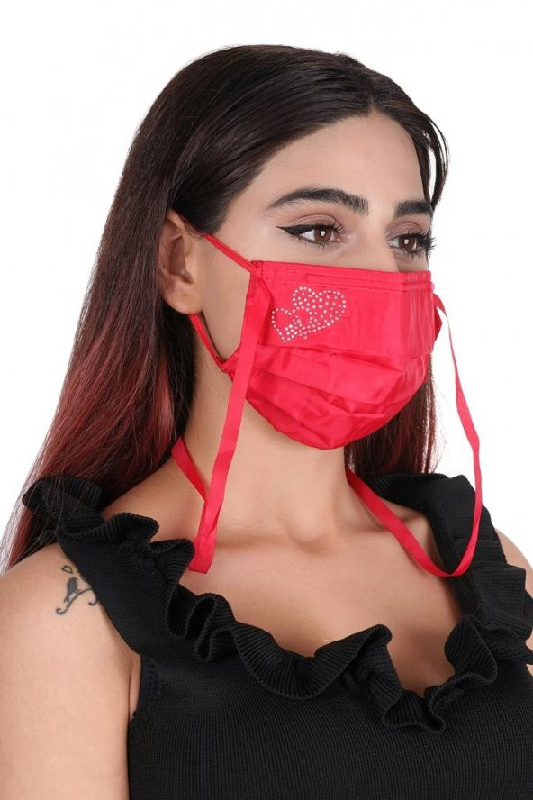 Gümüş İyonlu Boyundan Askılı Yıkanabilir Taşlı Maske K-2 - 12