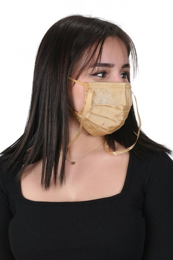 Gümüş İyonlu Boyundan Askılı Yıkanabilir Taşlı Maske K-1