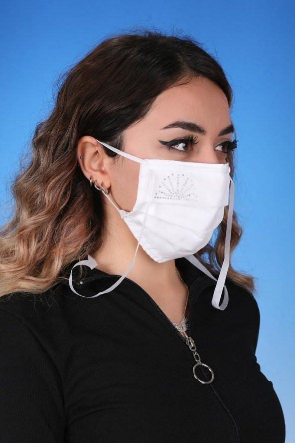 Gümüş İyonlu Boyundan Askılı Yıkanabilir Taşlı Maske K-1 - 2