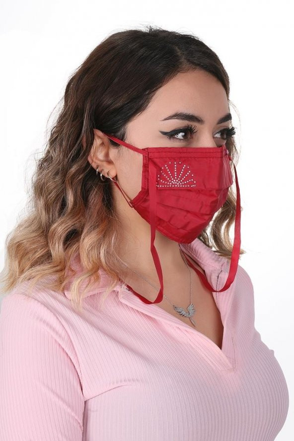 Gümüş İyonlu Boyundan Askılı Yıkanabilir Taşlı Maske K-1 - 3