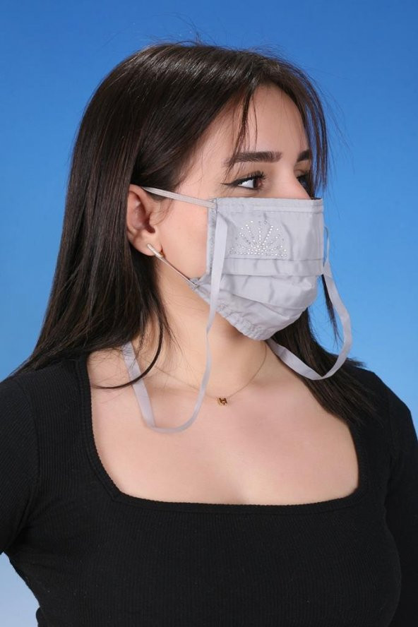 Gümüş İyonlu Boyundan Askılı Yıkanabilir Taşlı Maske K-1 - 4