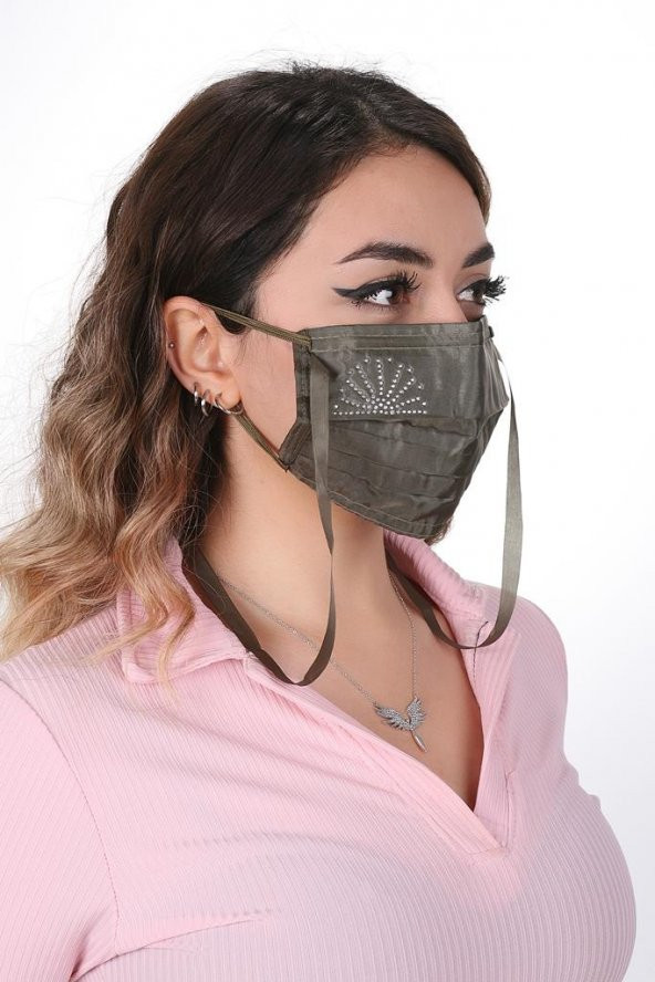 Gümüş İyonlu Boyundan Askılı Yıkanabilir Taşlı Maske K-1 - 5