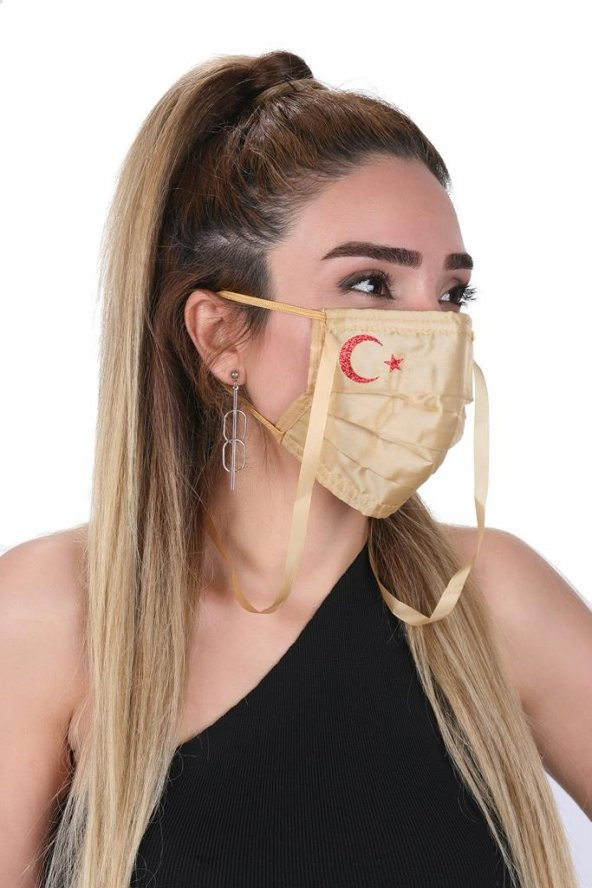 Gümüş İyonlu Boyundan Askılı Yıkanabilir Baskılı Maske A-1K - Bayraklı
