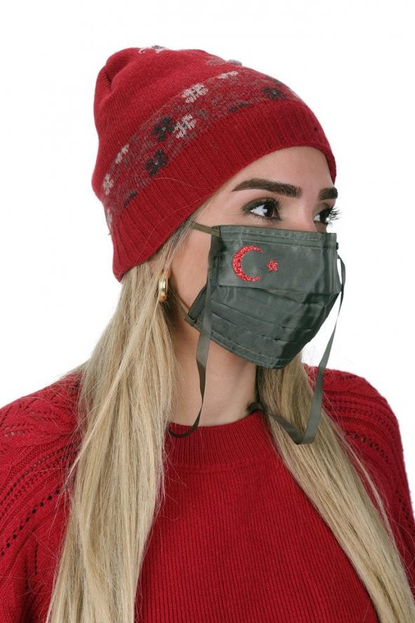 Gümüş İyonlu Boyundan Askılı Yıkanabilir Baskılı Maske A-1K - Bayraklı - 4