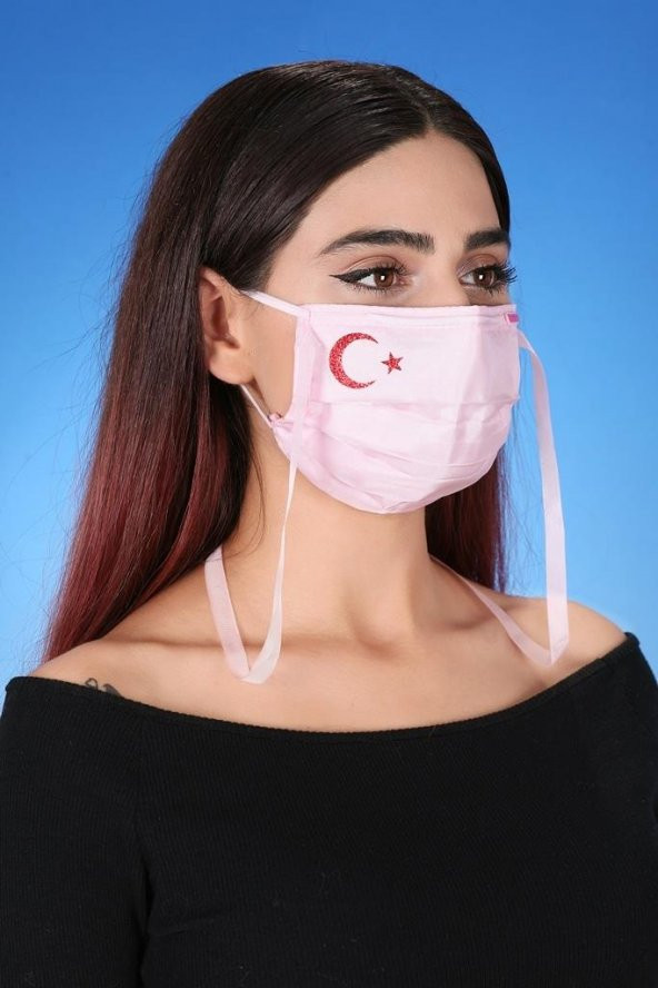 Gümüş İyonlu Boyundan Askılı Yıkanabilir Baskılı Maske A-1K - Bayraklı - 5