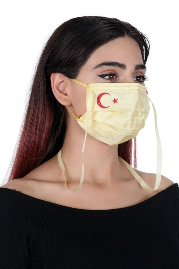 Gümüş İyonlu Boyundan Askılı Yıkanabilir Baskılı Maske A-1K - Bayraklı - 6