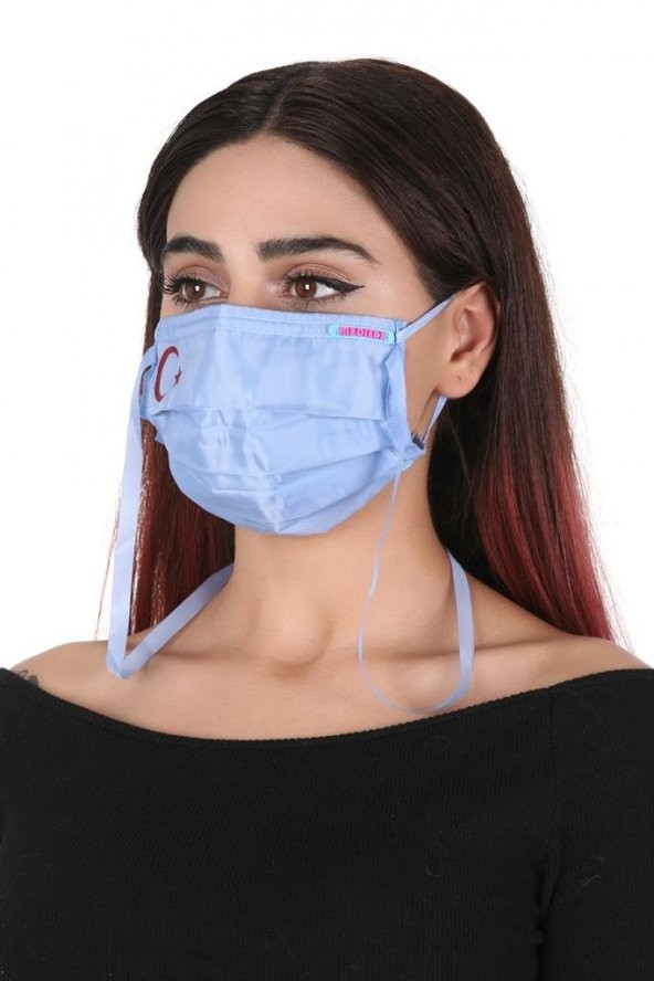 Gümüş İyonlu Boyundan Askılı Yıkanabilir Baskılı Maske A-1K - Bayraklı - 8