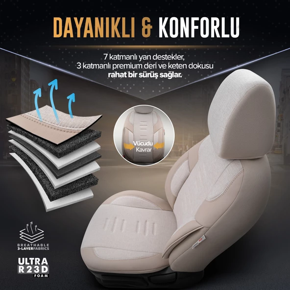 Otom Throne Series Universal Oto Koltuk Kılıfı Bej - 4