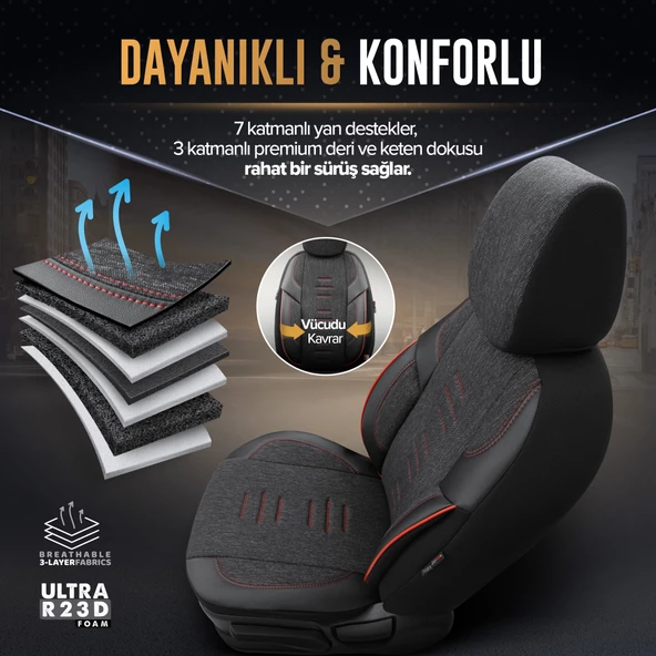 Otom Throne Series Universal Oto Koltuk Kılıfı  Siyah - 4