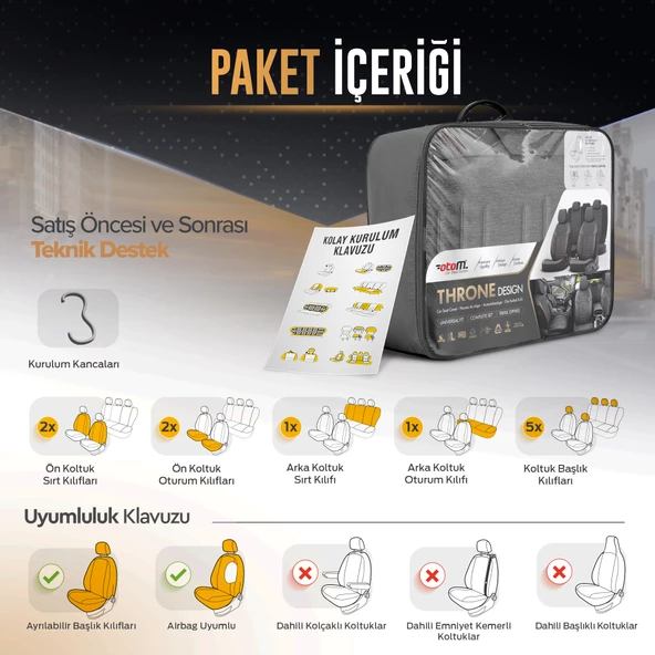 Otom Throne Series Universal Oto Koltuk Kılıfı Füme - 7