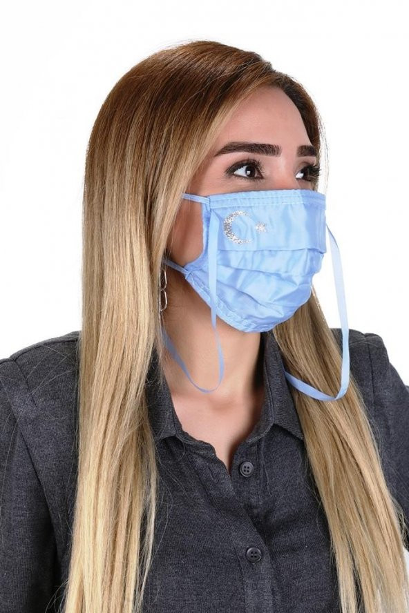 Gümüş İyonlu Boyundan Askılı Yıkanabilir Baskılı Maske A-1B - Bayraklı