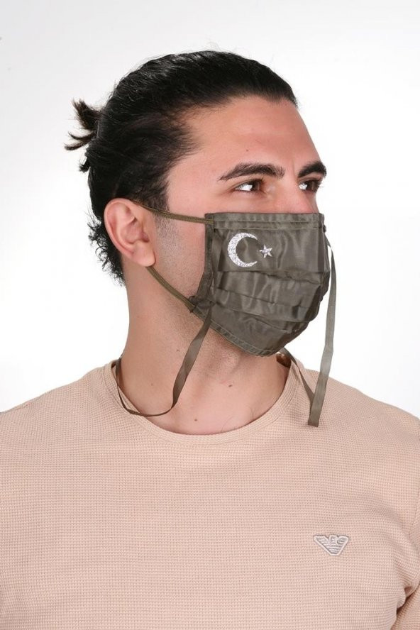 Gümüş İyonlu Boyundan Askılı Yıkanabilir Baskılı Maske A-1B - Bayraklı - 2