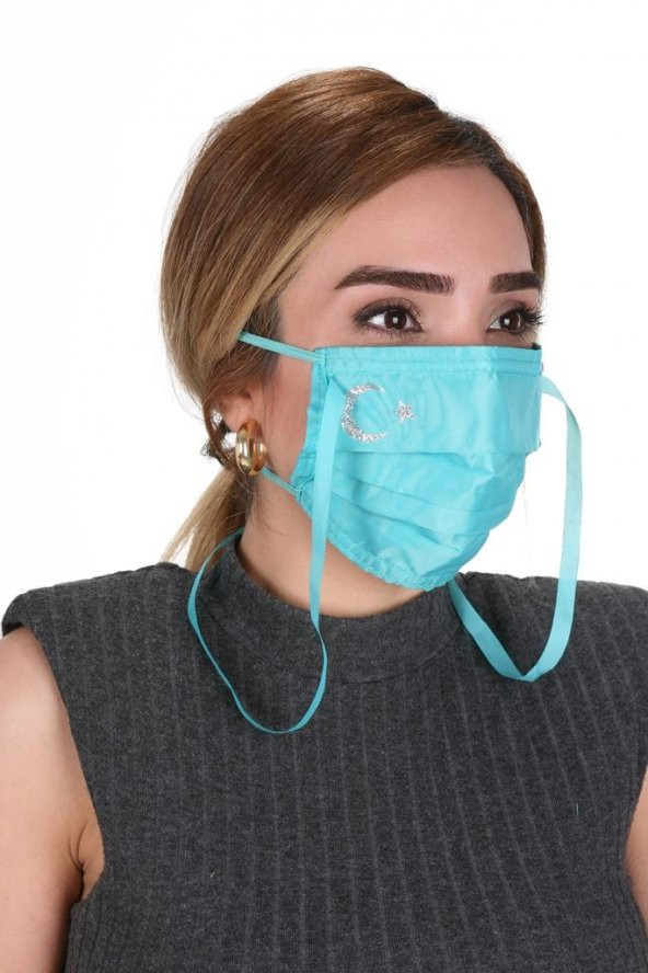 Gümüş İyonlu Boyundan Askılı Yıkanabilir Baskılı Maske A-1B - Bayraklı - 6