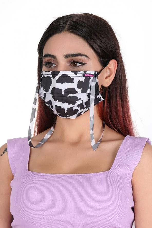 Gümüş İyonlu Boyundan Askılı Yıkanabilir Taş Desenli Maske - 2