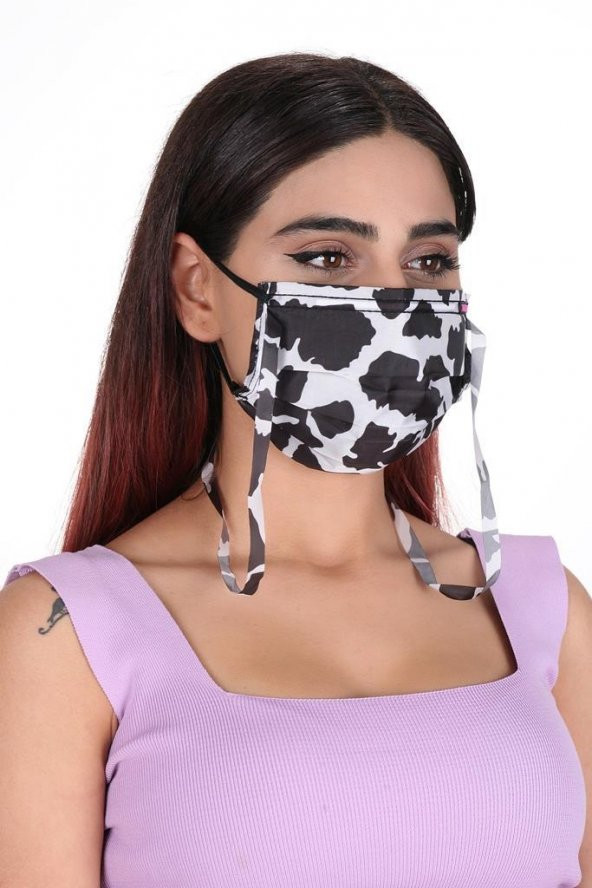 Gümüş İyonlu Boyundan Askılı Yıkanabilir Taş Desenli Maske - 5