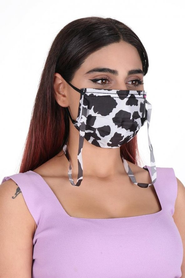 Gümüş İyonlu Boyundan Askılı Yıkanabilir Taş Desenli Maske