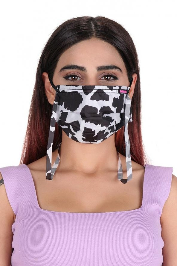 Gümüş İyonlu Boyundan Askılı Yıkanabilir Taş Desenli Maske - 3