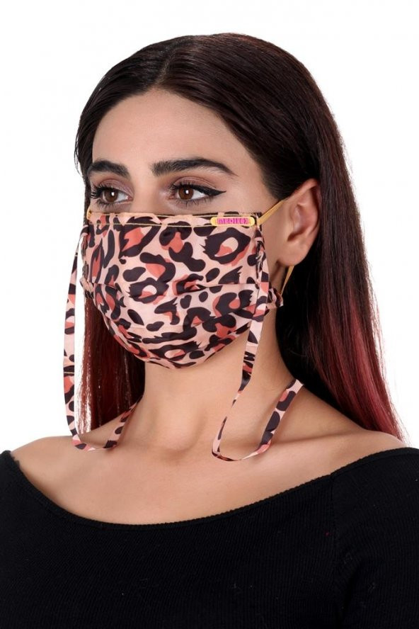 Gümüş İyonlu Boyundan Asklı Yıkanabilir Leopar Deseneli Maske - 2