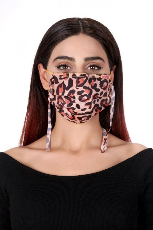 Gümüş İyonlu Boyundan Asklı Yıkanabilir Leopar Deseneli Maske - 3