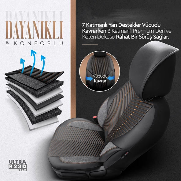 Otom Advanced Series Universal Oto Koltuk Kılıfı Füme-Taba - 4