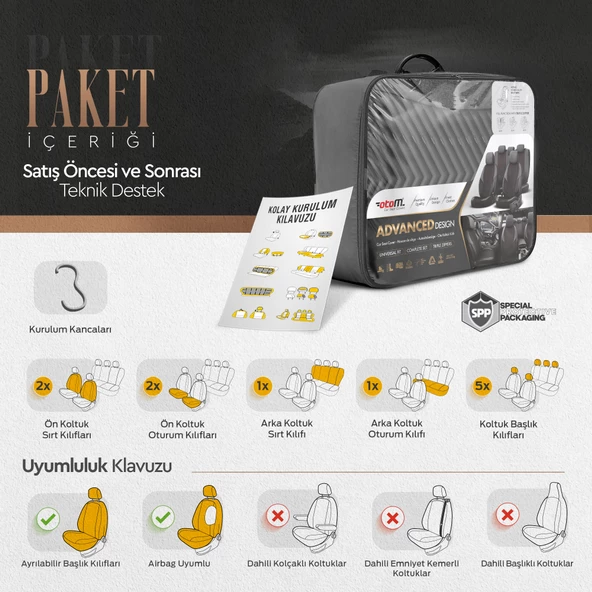 Otom Advanced Series Universal Oto Koltuk Kılıfı Füme - 7