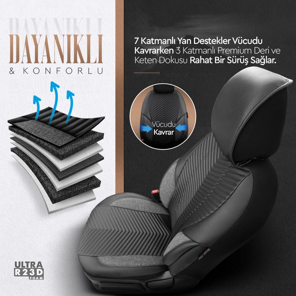 Otom Advanced Series Universal Oto Koltuk Kılıfı  Siyah - 4