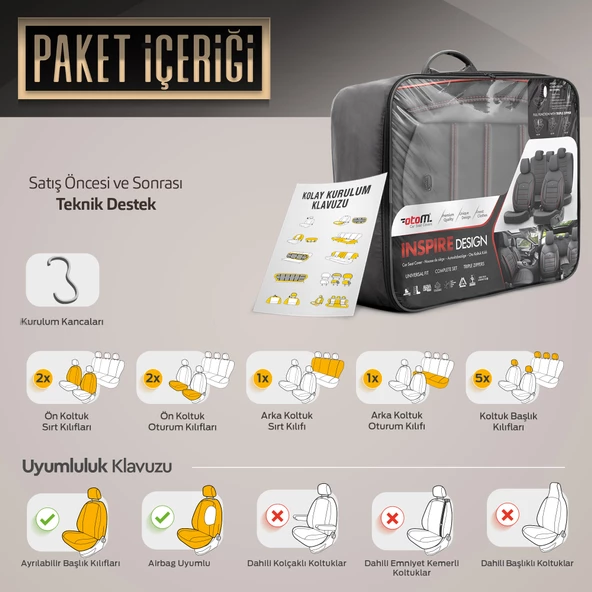 Otom Inspire Design Universal Seat Cover Siyah-Kırmızı - 7
