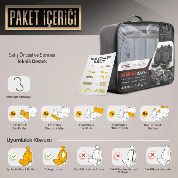 Otom Inspire Design Universal Seat Cover Füme-Siyah - 7