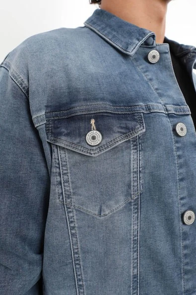 Erkek Likralı Jean Ceket Mavi - 5