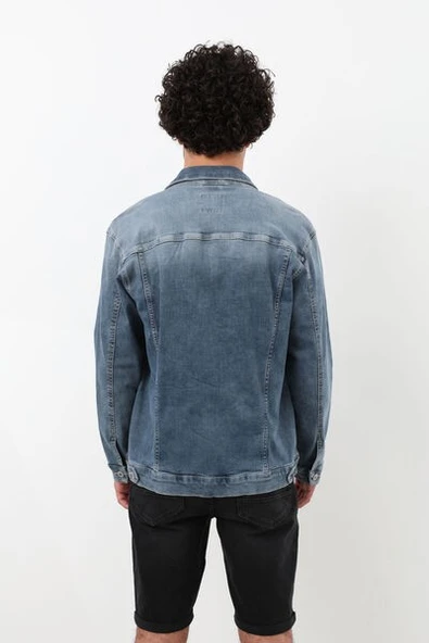 Erkek Likralı Jean Ceket Mavi - 6