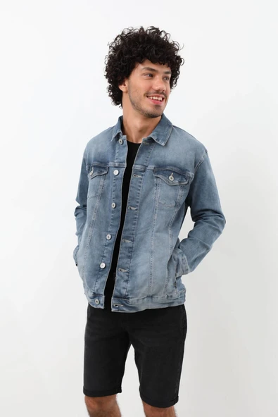 Erkek Likralı Jean Ceket Mavi - 2