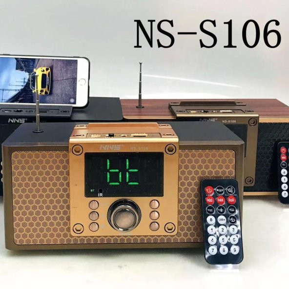 Alarmlı Retro Ahşap FM Radyo Saat USB SD Bluetooth Hoparlör NNS NS106S