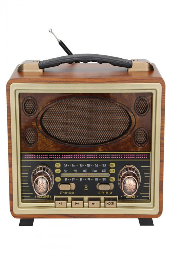 Taşınabilir Eskitme Radyo Fm Am Sw Usb Tf Aux Destekli Vintage Bluetooth Hoparlör