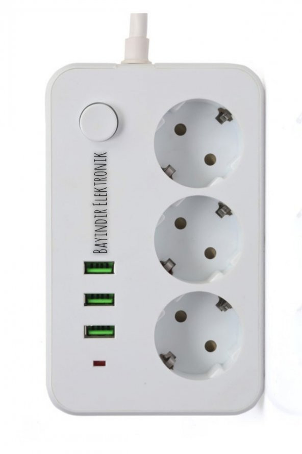 Akım Korumalı 3 Port Usb Çoklu Grup Priz 2 Metre Kablo 2.1 A