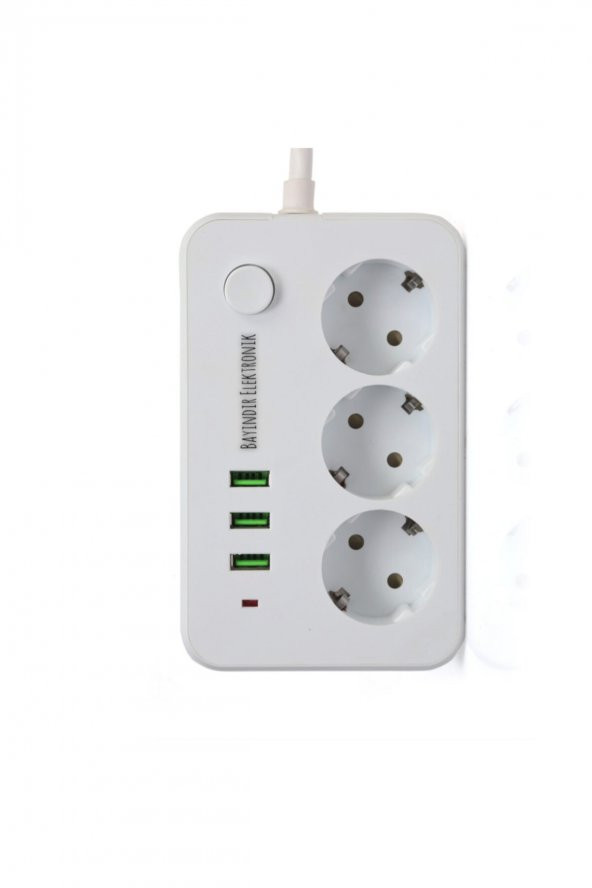 Akım Korumalı 3 Port Usb Çoklu Grup Priz 2 Metre Kablo 2.1 A - 2