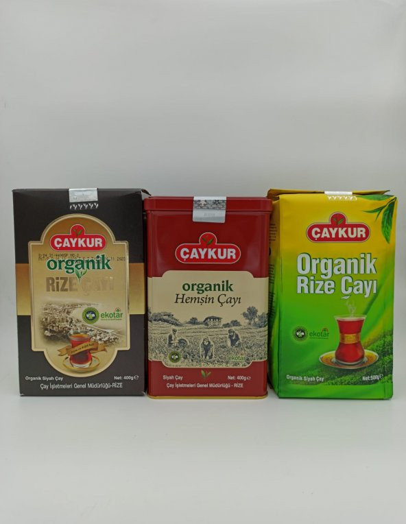 ÇAYKUR ORG. HEMŞİN TENEKE 400 GR, ORG. RİZE ÇAYI 400 GR VE ORG. RİZE ÇAYI 500 GR