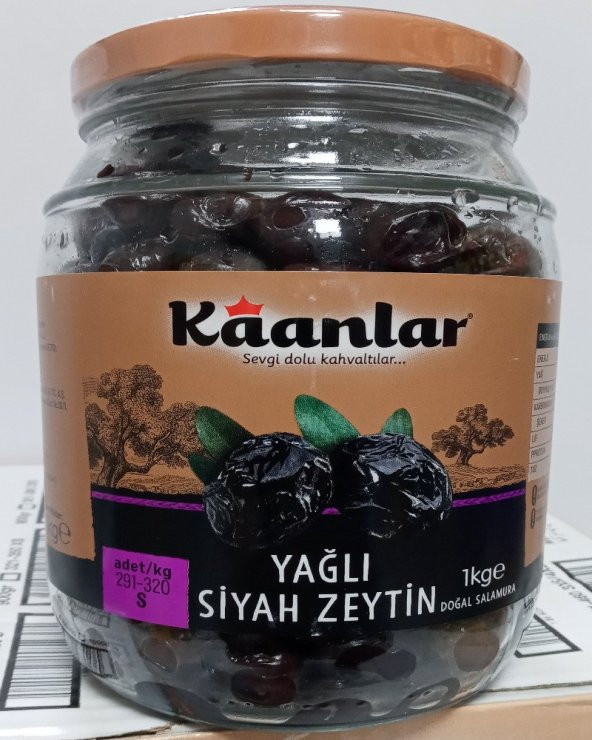 KAANLAR Doğal Salamura Yağlı Siyah Zeytin 291-320 KLB 1 kg