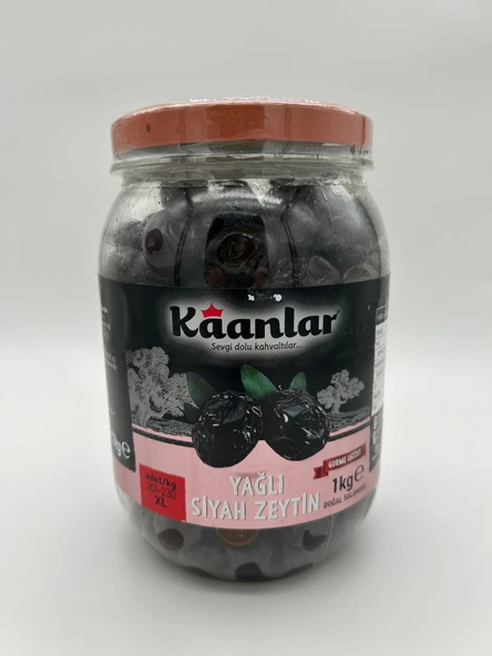 KAANLAR Doğal Salamura Yağlı Siyah Zeytin 201-230 KLB 1 kg PET AMBALAJ