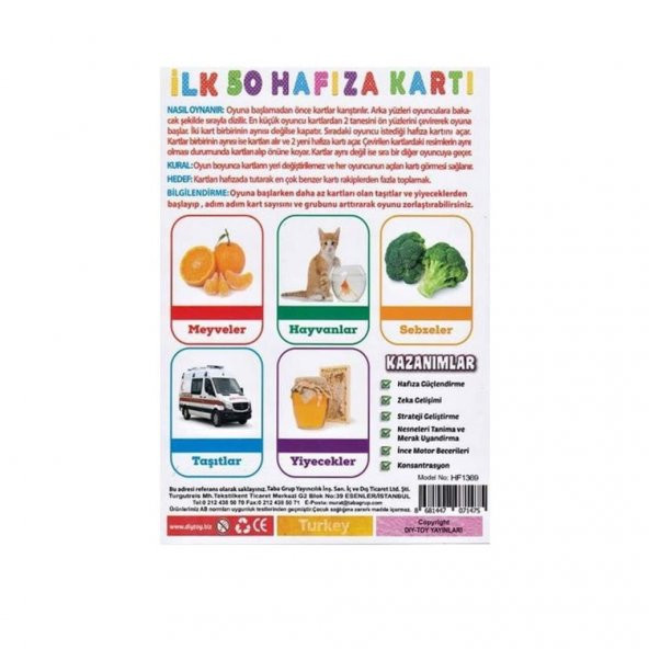 1475 İlk 50 Hafıza Kartları (Memory Game) -Dıytoy - 2
