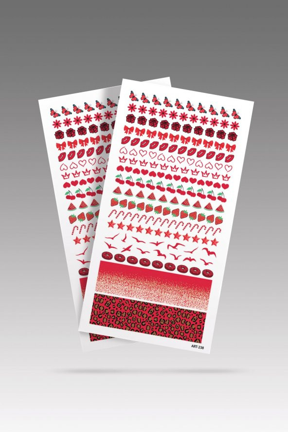 2 Li Kırmızı Desenler Tırnak Dövmesi, Tırnak Sticker, Nail Tattoo, Nail Art - 2