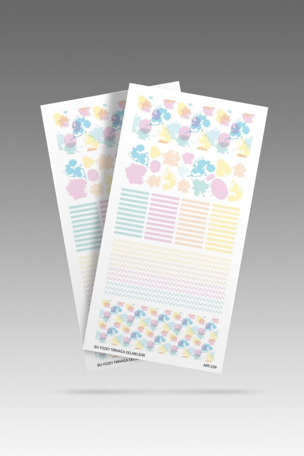 2 Li Soft Renkli Çizgi Tırnak Dövmesi, Tırnak Sticker, Nail Tattoo, Nail Art - Resim 2