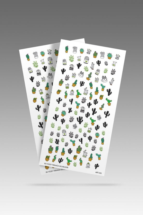 2 Li Kaktüs Tırnak Dövmesi, Tırnak Sticker, Nail Tattoo, Nail Art - Resim 2