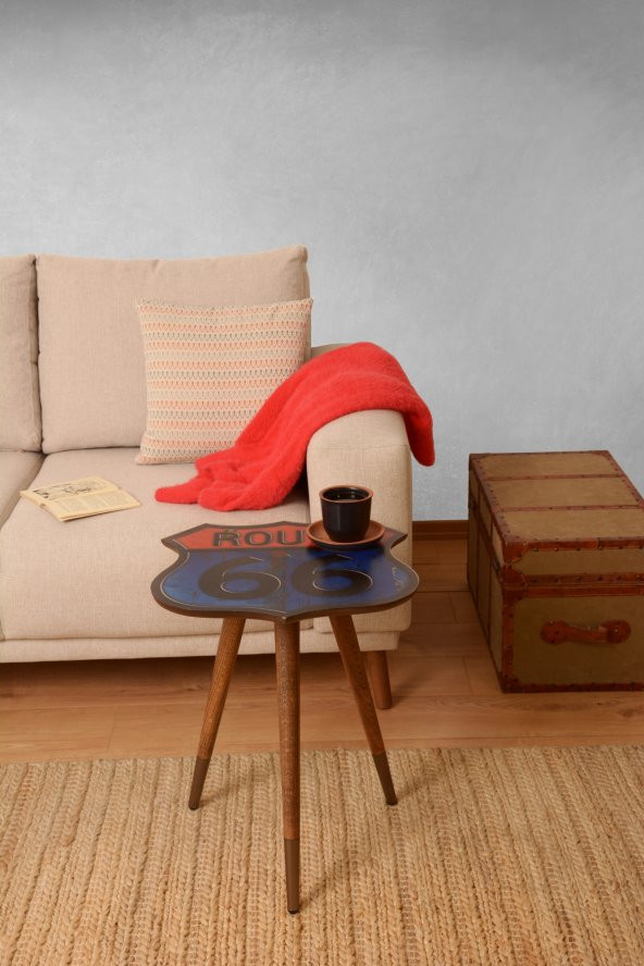 Route Tasarım Baskılı Dekoratif Modern Ahşap Yan Sehpa 45x45 cm - 3