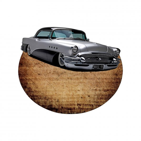 Gri 56 Buick Amerikan Araba Tasarım Baskılı Dekoratif Modern Ahşap Yan Sehpa 45x55 cm - 2