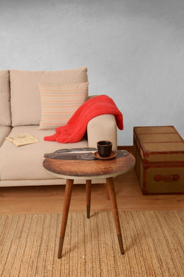 Gri 56 Buick Amerikan Araba Tasarım Baskılı Dekoratif Modern Ahşap Yan Sehpa 45x55 cm - 3