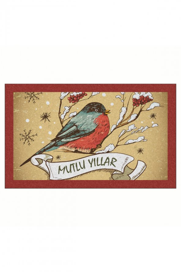 Yılbaşı Merry Christmas Kuş Tasarım Kapı Önü ve Ev İçi Paspas 45x75 cm