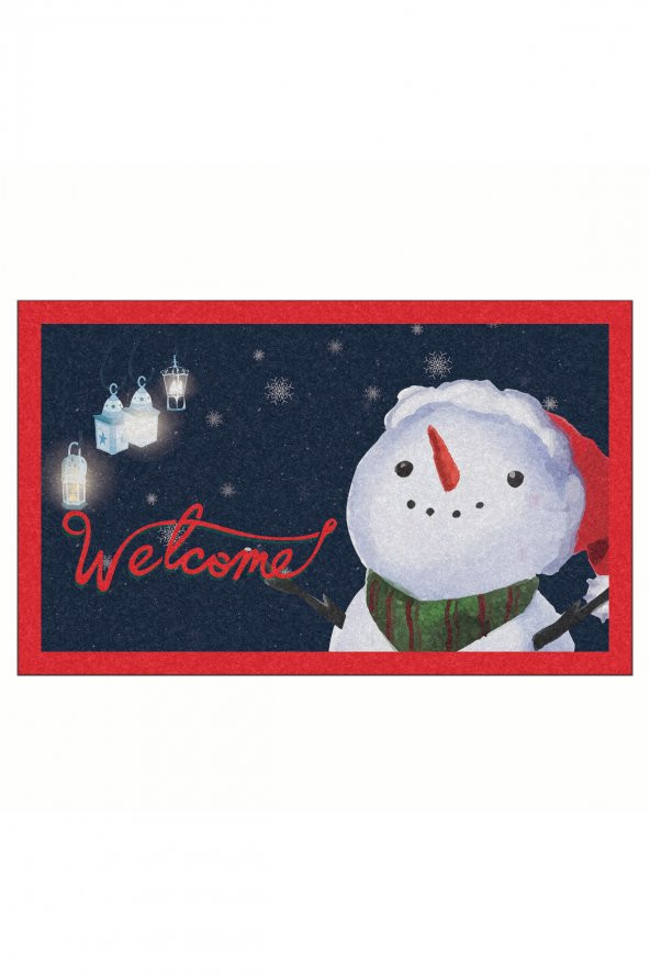 Yılbaşı Welcome Kardan Adam 2 Tasarım Kapı Önü ve Ev İçi Paspas 45x75 cm