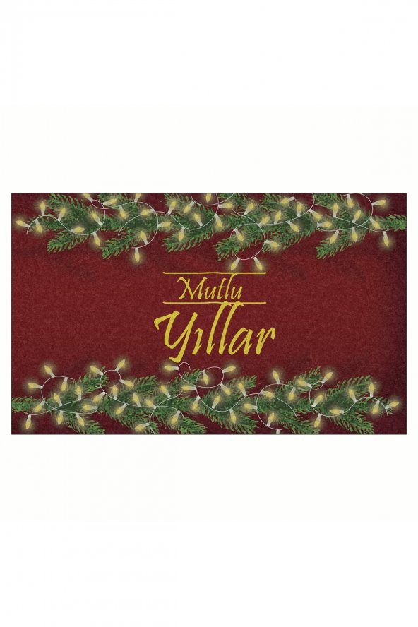Yılbaşı Merry Christmas Sarmaşık Tasarım Kapı Önü ve Ev İçi Paspas 45x75 cm