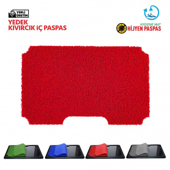 Yedek İç Kıvırcık Paspas - Kırmızı - Dezenfektan Havuzlu Kıvırcık Kapı Önü Hijyen Paspas 45x70 cm