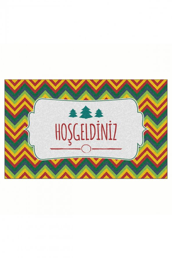 Yılbaşı Happy New Year  Zigzag Tasarım Kapı Önü ve Ev İçi Paspas 45x75 cm